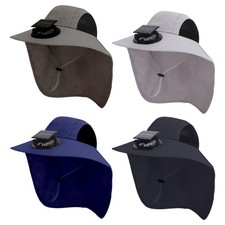 Solar Fan Hat With Neck Flap USB Rechargeable UV Dual Cooling Fan Sun Hat