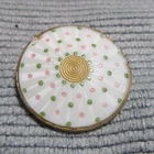 Vintage Antique Glass Picture Button PINK GREEN DOTS 4-Way Shank