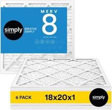 Simply 18X20X1 Air Filter, MERV 8, 6 Pack, for Home AC Furnace & HVAC (Actual Si