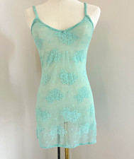La Perla Blue Floral Lace Full Slip Adjustable Straps Size M