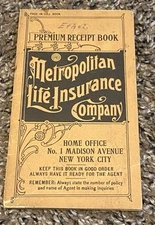 Vtg Antique 1925 Metropolitan Life Insurance Company Receipt Book New York City 
