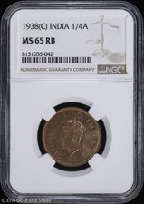 1938-(C) India 1/4 Anna NGC MS 65 RB | Uncirculated UNC BU