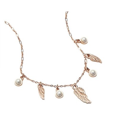 Alex + Ani Angel Wing + Pearl Delicate Necklace Rose Gold Finish 18'' NEW