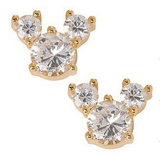 Mickey Mouse Earrings Stud Disney Park Authentic   Icon Gold Crystal Gift Boxed
