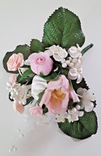 Vintage Millinery Silk Flowers Roses Pink White Cream F15