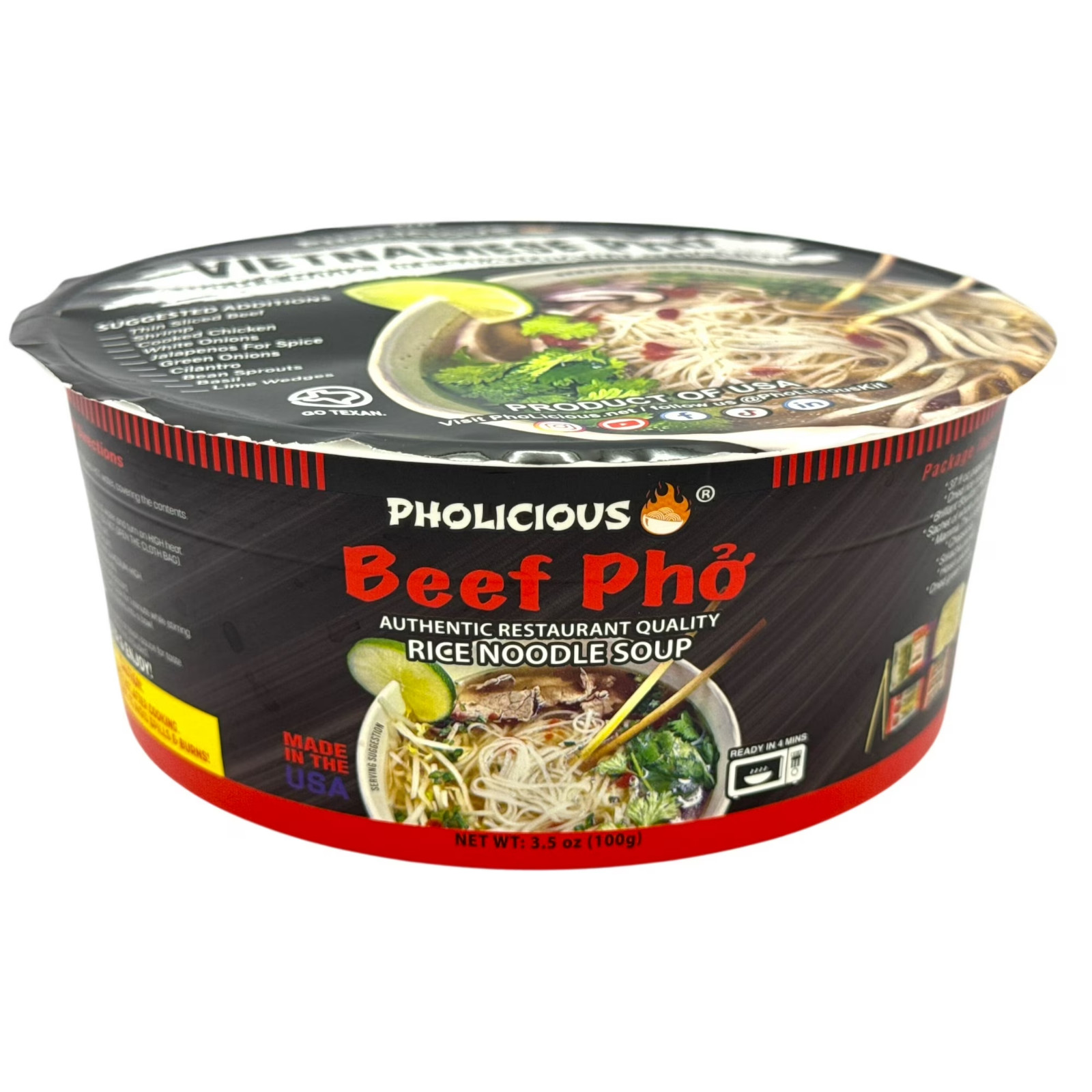 Pholicious Instant Beef Pho, Vietnamese Rice Noodle Soup, Si