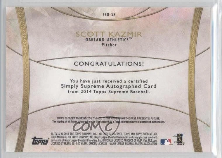 2014 Topps Supreme Simply Supreme Auto Sepia /35 Scott Kazmir #SSU-SK Auto - Image 2 of 2