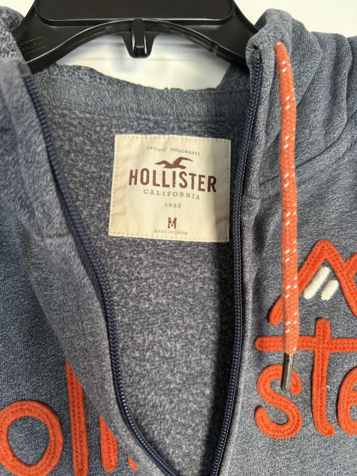 Hollister Women’s Zip Up Hoodie Blue w/ Orange Text Size M - Image 3 of 4