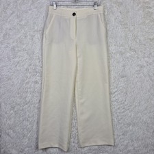MNG Mango Womens Sz 6 Cream Flowy Wide Leg Trouser Pants Office Boho