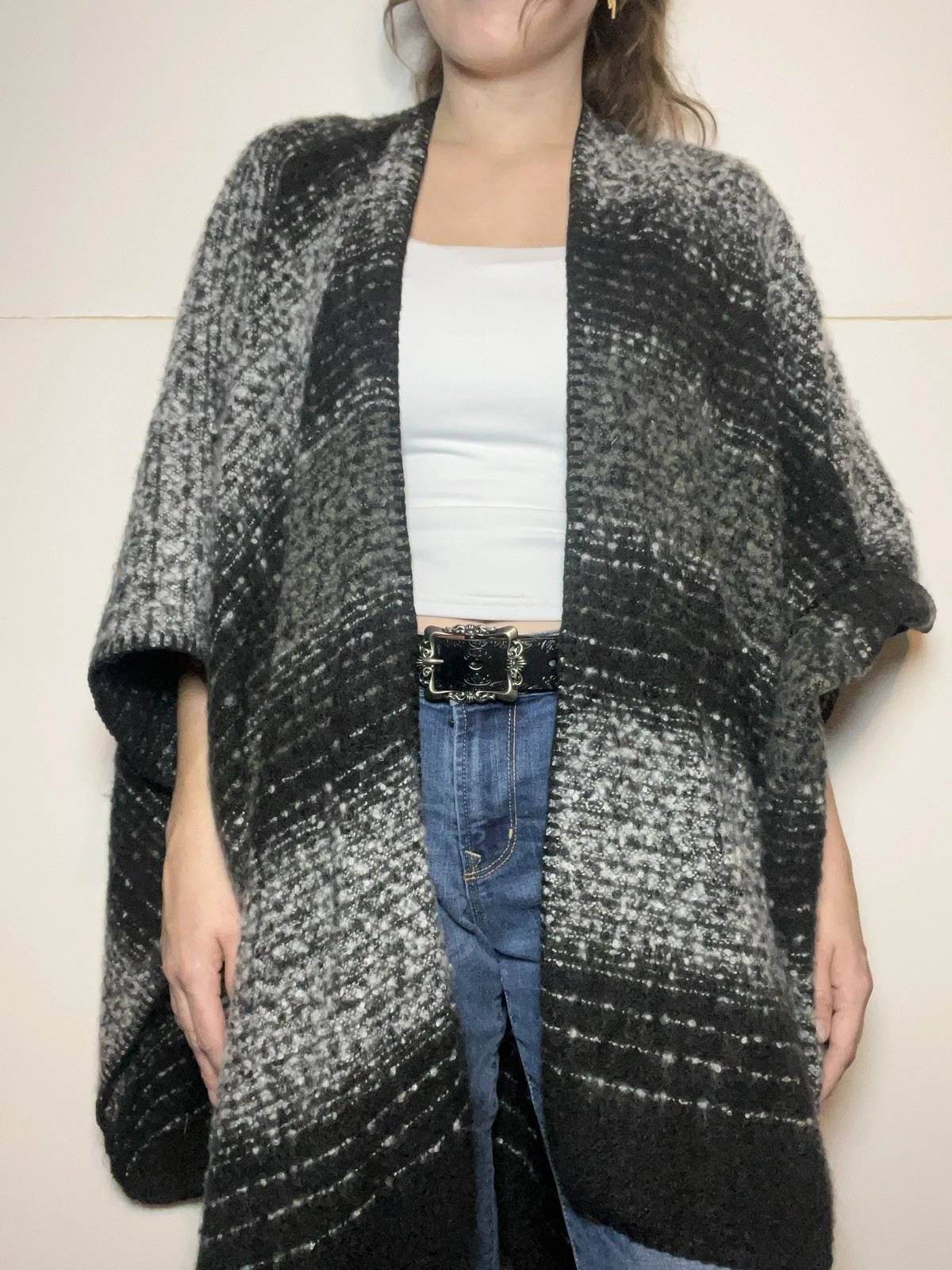 Cozy Wool Blend Poncho Cape Wrap Womens Black Gray Woolrich USA