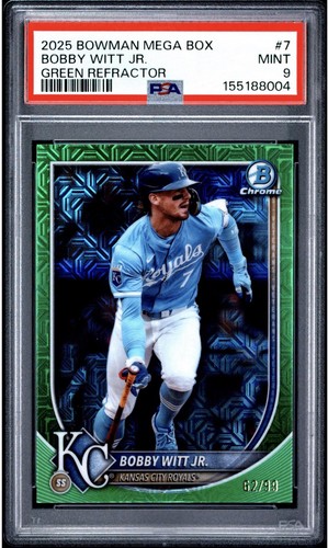2025 Topps Bowman Mega Box Bobby Witt Jr #7 Green Refractor /99 PSA 9