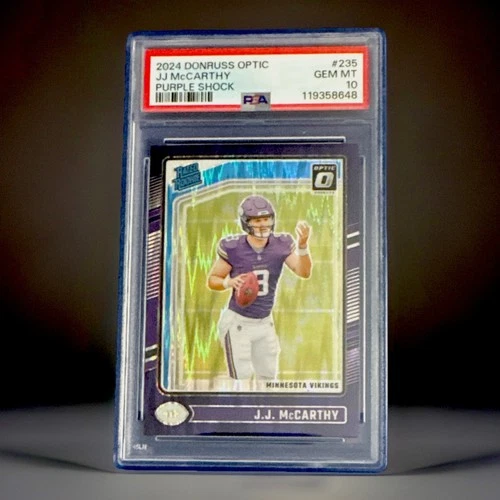 JJ MCCARTHY - 2024 DONRUSS OPTIC - PURPLE SHOCK - #235 - VIKINGS - PSA 10!