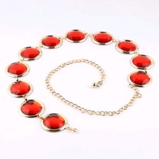 Vtg Red Gems Belt Adjustable Jeweled Chain Anime Cosplay Waist Belt Retro Groovy