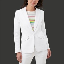 Trina Turk North Beach White Textured Summer Blazer Sz 6 Cotton Spring Jacket