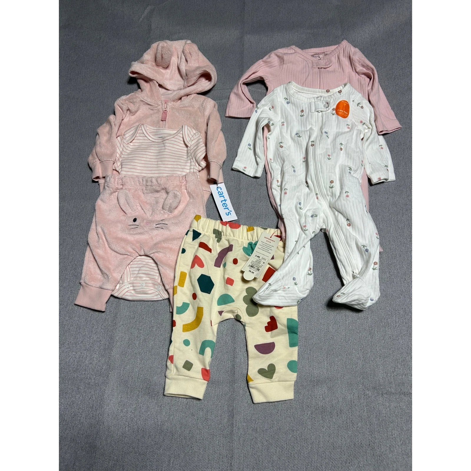 Carter's Cat & Jack Clothing Lot Baby Girls 3-6M 6 PIECE LOT Sleepers Pants Set