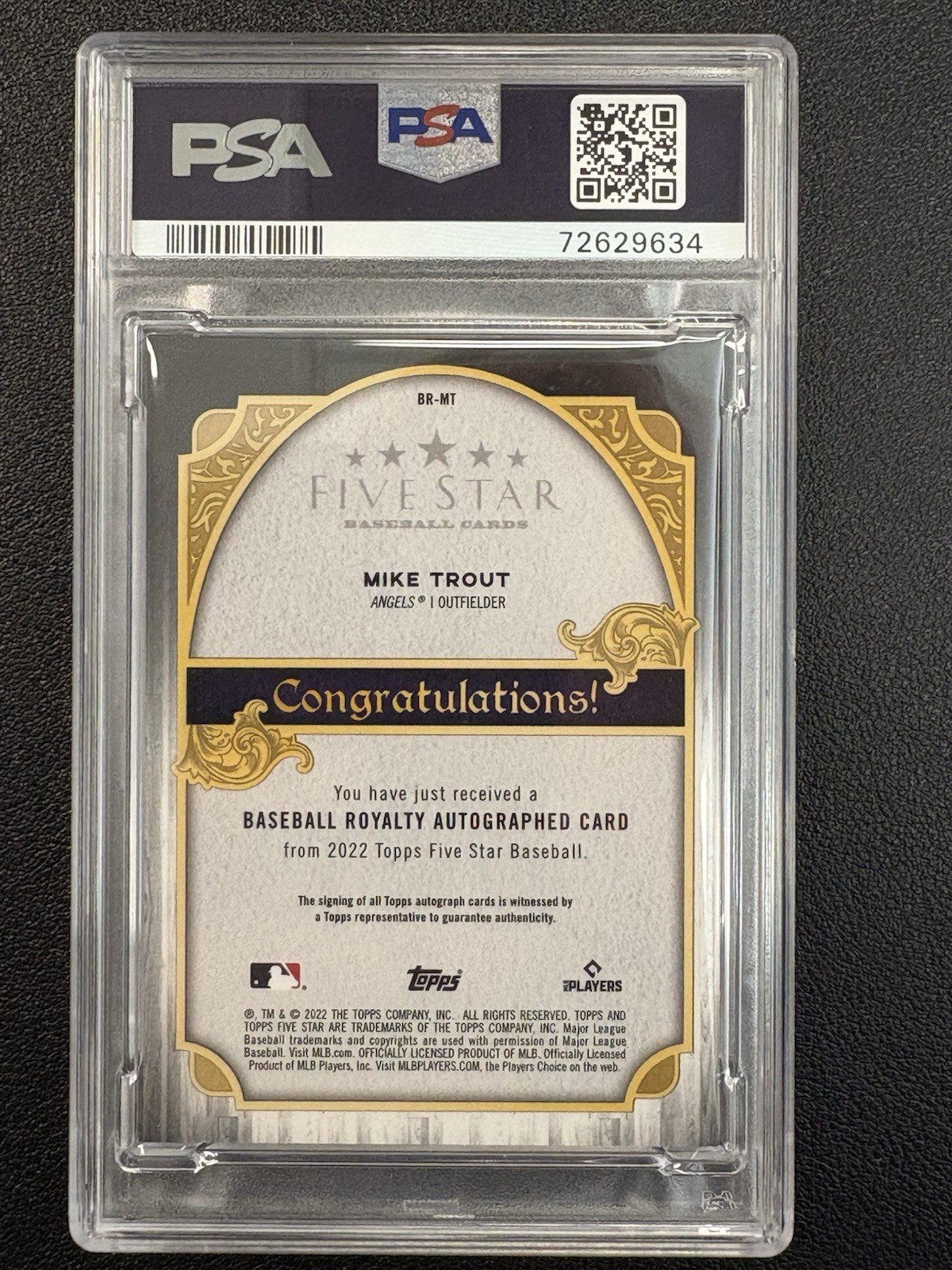2022 Topps Five Star Mike Trout Royalty Auto Gold /10 PSA 9 Angels SSP view 4