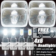 4x6 Stock Glass Lens Metal Headlight 6500k H4 Csp Led Light Bulb Headlamp Set