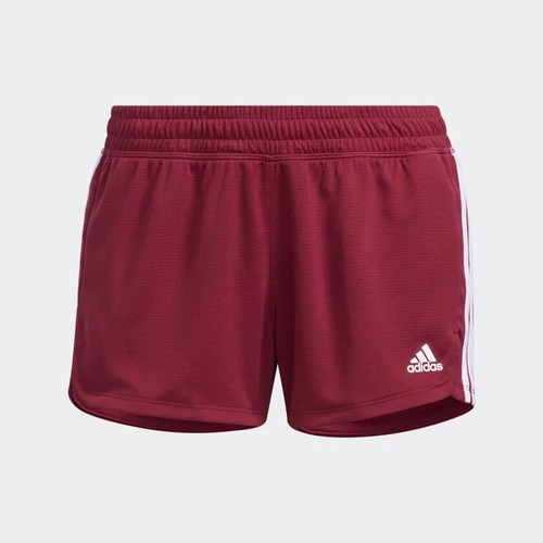 adidas Women's Burgundy/White Pacer 3 Stripes Knit Training Shorts (HB6286) L