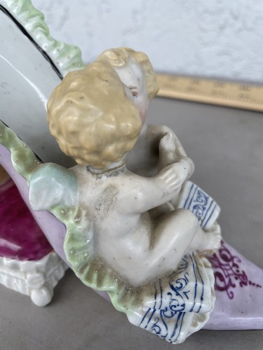 meissen porcelain cherubs purple & green shoe a500 see pics as found chipped - Picture 11 of 15