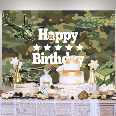 Soldaten-Thema "Happy Birthday" Hintergrund & Camouflage-Tischdecke Set - 150x90 Cm & 130x220 Cm, Für Militär-Party