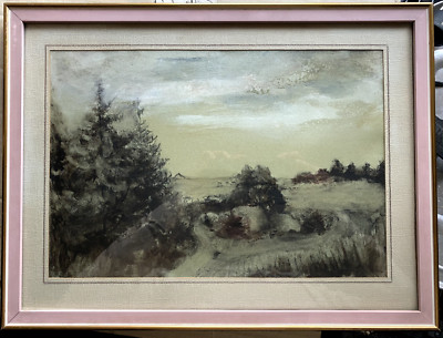 Aquarell °Tannen 19 Jhr. Unleserlich Signiert Pastell Abendstimmung Romantik