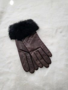 Fownes – Genuine Leather/Faux Fur Cuff Gloves – Chocolate Brown (Size 7-1/2)
