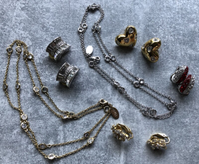 Nolan Miller Glamour Collection Crystal Rhinestones 2 Necklaces 4 Earrings Pairs