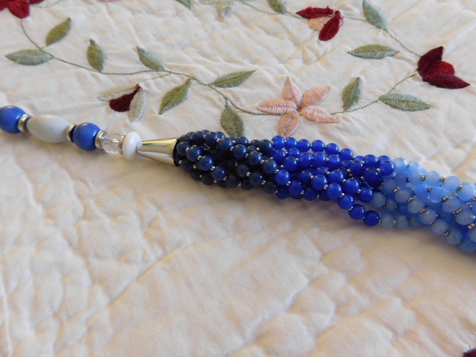 Talbots Blue Beaded Multi Strand Statement Silver… - image 8