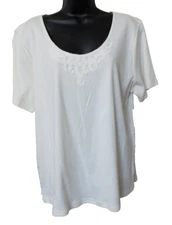 Liz Claiborne Classic Top Short Sleeve Ivory Lace Accent Size 1XL New With Tags