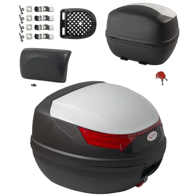 Motorcycle Top box Case Luggage 32 lt 2 Helmets Quick Release White kit backrest eBay