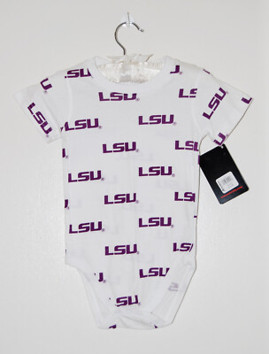 NWT Wes and Willy Infant Unisex NCAA LSU Tigers White SS Bodysuit Top 24M