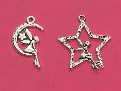 Tibetan Silver Fairy Moon/Fairy Star Charms - 5 per Pack - Choose Design