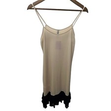 EIKOSI BEIGE SPAGHETTI STRAP DRESS WITH TIERED BLACK LACE RUFFLED BOTTOM SZ MED