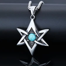 Stainless Steel Men's Pendant Hexagonal Star Pendant Men's Neckalce Turquoise