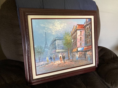 Original Caroline Burnett Signed Eiffel Tower Paris Oil Painting Wood Framed Art