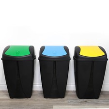 Image of Recycling Bin Set Of 3 Plastic Flip Top Waste Bin Removable Swing Lid Garbage