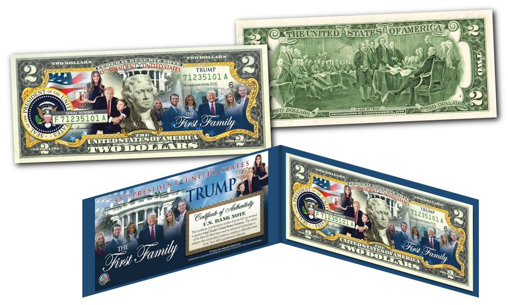 Donald Trump 45th President * THE FIRST FAMILY * U.S. Genuine $2 Bill THE TRUMPS