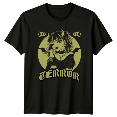 Anime Girl Terror Teufel Hörner Flügel Emo Goth Grunge T-Shirt