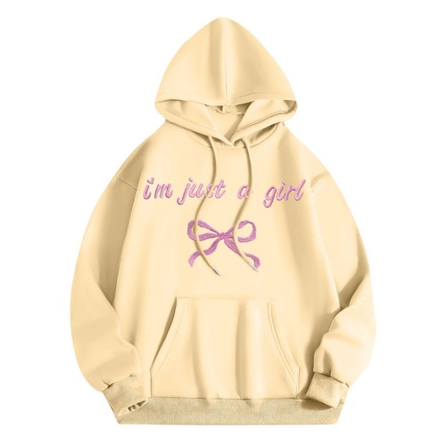 Women's Fashion Long Sleeve Letter Bow Printed Hooded Drawstring Sweatshirt - Picture 40 of 42