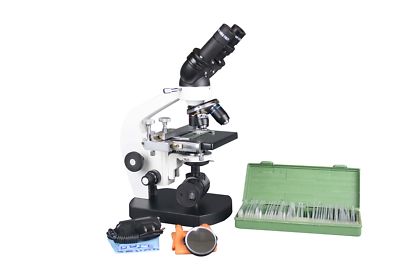 Radical 2500x Compound LED Battery Microscope w 3D Stage & 20 Prepared Slides