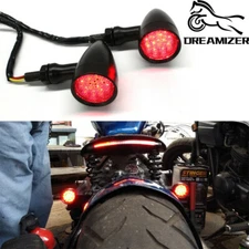 Motorcycle Black Bullet LED Brake Blinker Turn Signal Rear Light For Bobber Cafe