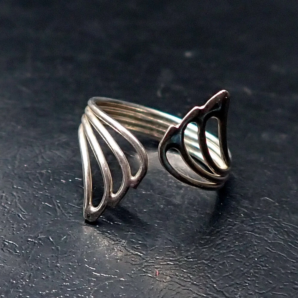 Vintage Open Wire 925 Sterling Silver Adjustable Wrap Ring, Size 4.75, 1.44g
