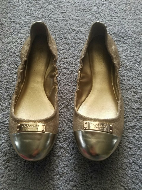 coach gold ballet flats