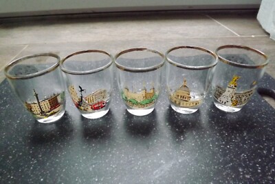 5er Set gebrauchte Vintage Schnapsgläser ''LONDON SCENE''