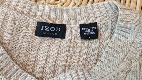 IZOD Black Pullover Golf Sweater Vest Men's Large Beige Tan 100% Cotton - Picture 4 of 4