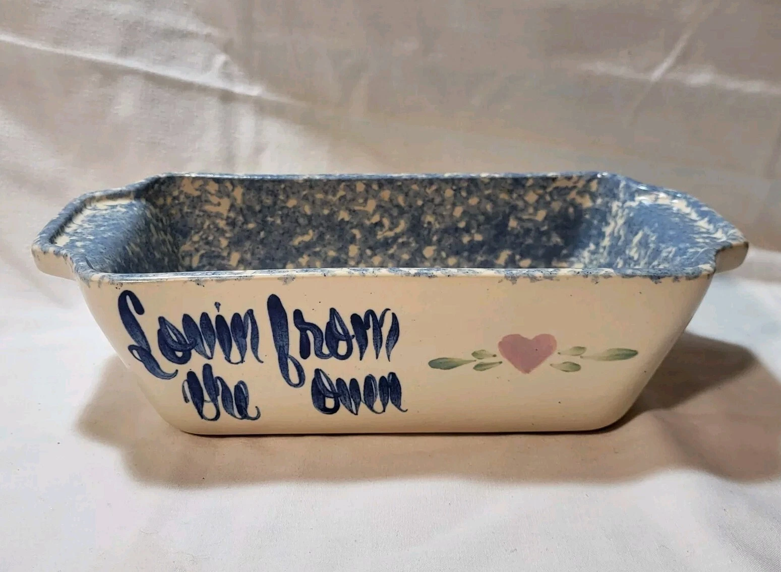 Stoneware Bread Loaf Pan East Texas Pottery Lovin from the Oven Blue Retired