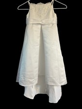 Davids Bridal white beaded lace flower girl wedding dress. 2T