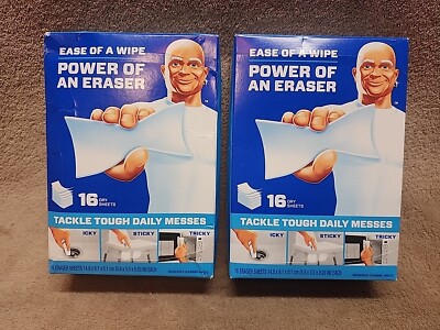 2 Boxes: Mr. Clean Magic Eraser Power Wipes. Thin Dry Sheets 16 Counts Per Box