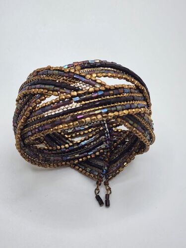 6.5 Inch Wrap Around Beaded Braided Wire Wraparound Purple Copper Colored Beaded - Picture 1 of 4