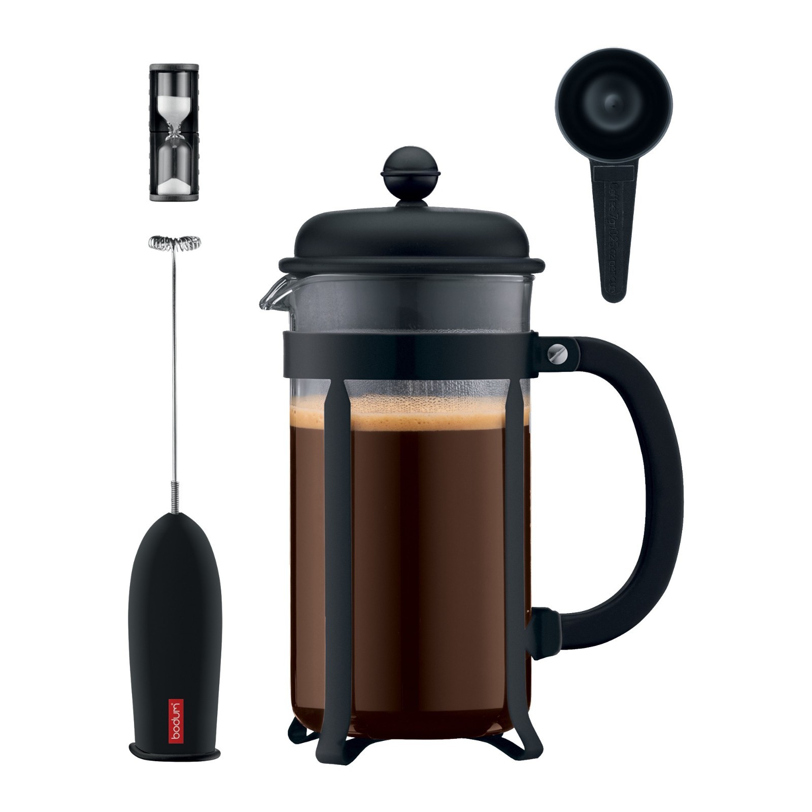 4pc Set - Black: French Press Coffee Maker With Frother